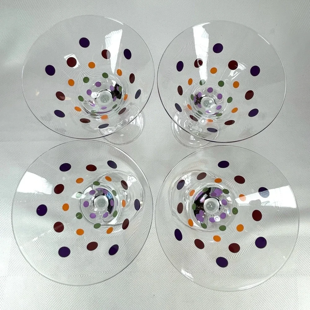 Retired Pampered Chef Set Of  4 Multicolored Polka Dot Martini Glasses #2838 MIB